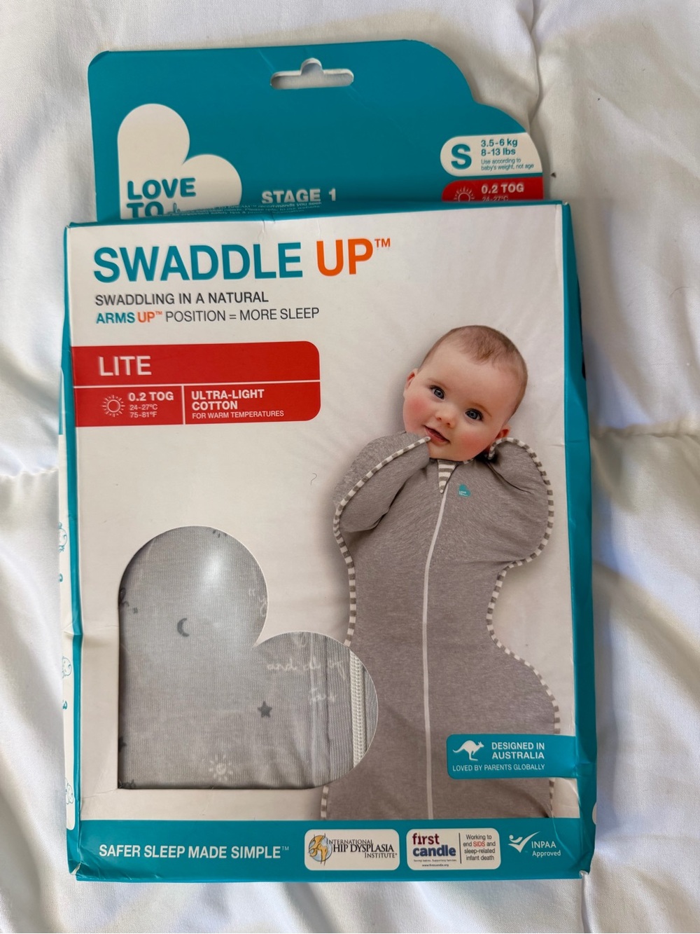 Love to Dream Swaddle Up Lite - Gray with Teal Trim
